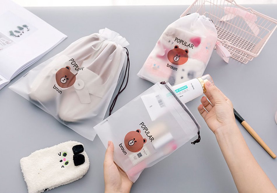 Women's Bear Printed Transparent Cosmetic Bag