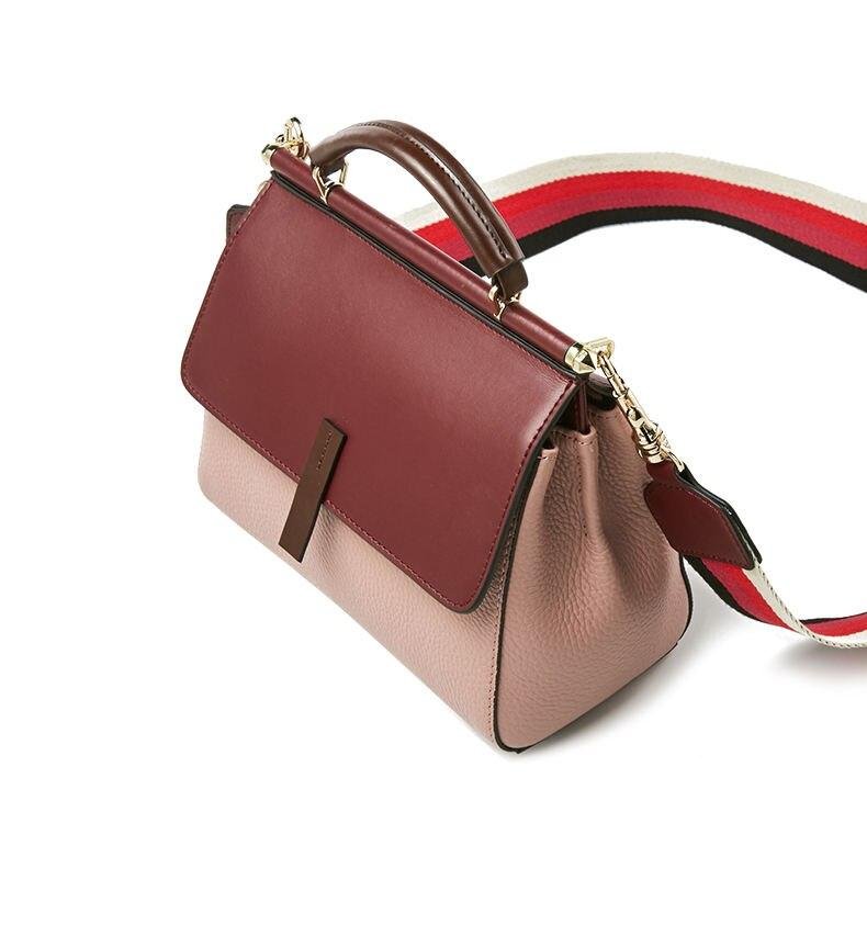 Women's Leather Crossbody Bag with Colorful Strap
