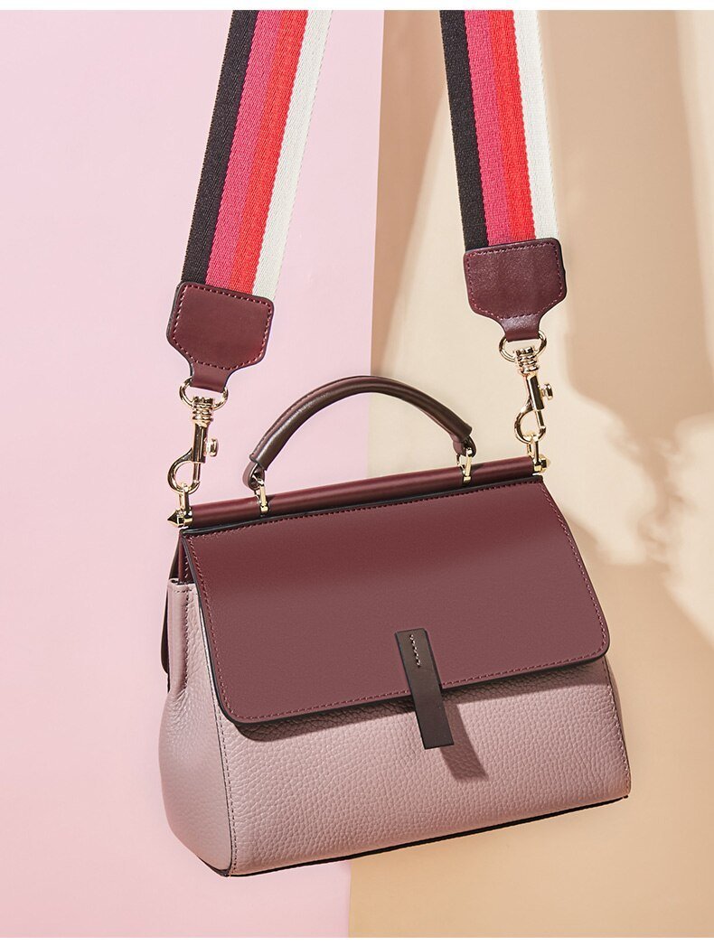 Women's Leather Crossbody Bag with Colorful Strap