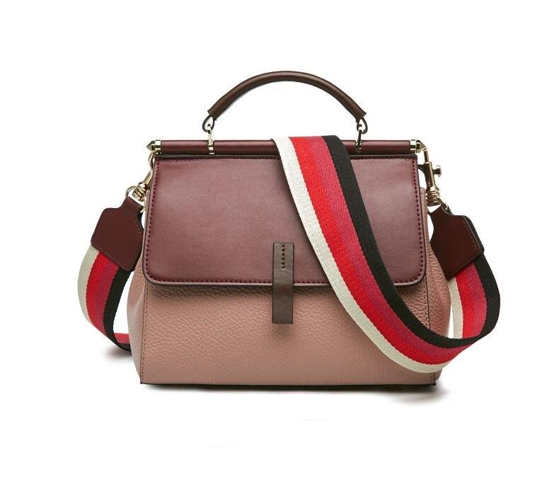Women's Leather Crossbody Bag with Colorful Strap