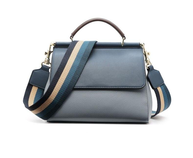 Women's Leather Crossbody Bag with Colorful Strap