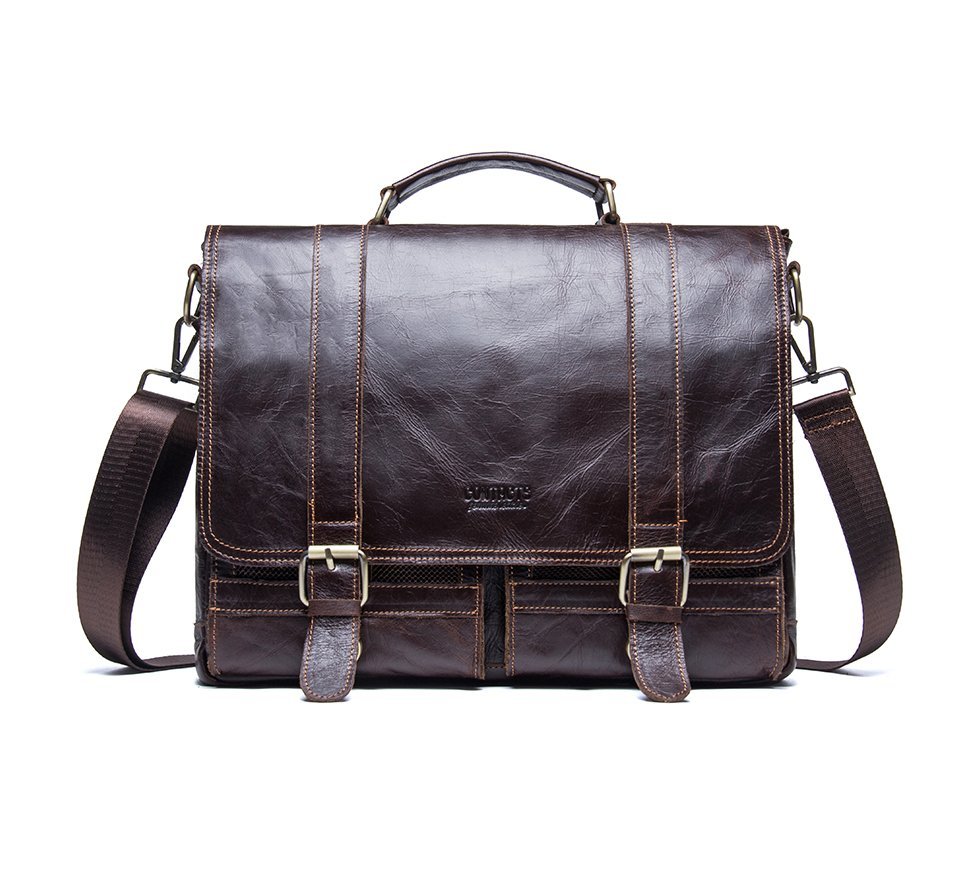Men's Basic Leather Briefcase with Pockets